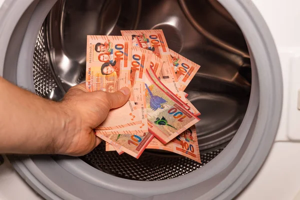 Боливия Деньги Вложенные Стиральную Машину Концепция Отмывание Денег Незаконная Деятельность — стоковое фото