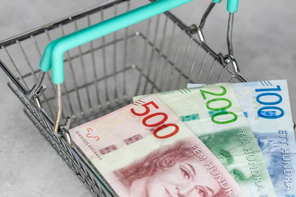 Mali Konsept Sveç Enflasyon Oranı Mağaza Fiyatları Boş Alışveriş Arabası — Stok fotoğraf
