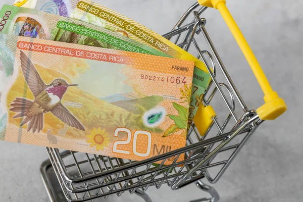 Pénzügyi Koncepció Costa Rica Inflációs Ráta Bolti Árak Üres Bevásárlókocsi — Stock Fotó