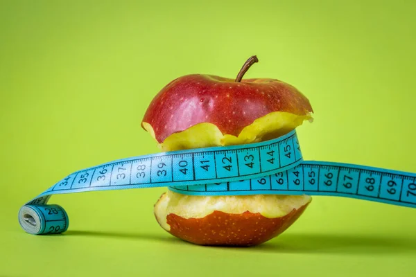 Weight Loss Concept Bitten Apple Related Tailor Meter Positive Green — Stock Photo, Image
