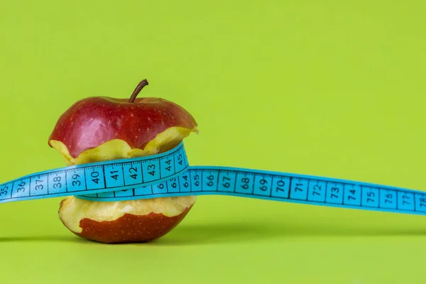 Weight Loss Concept Bitten Apple Related Tailor Meter Positive Green — Stock Photo, Image