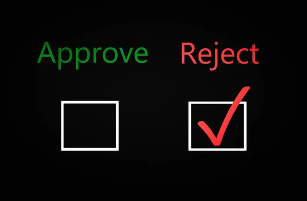 Approved and rejected symbols, selected rejection, making a choice, business and document concept, unchecking the right answer, disagreeing