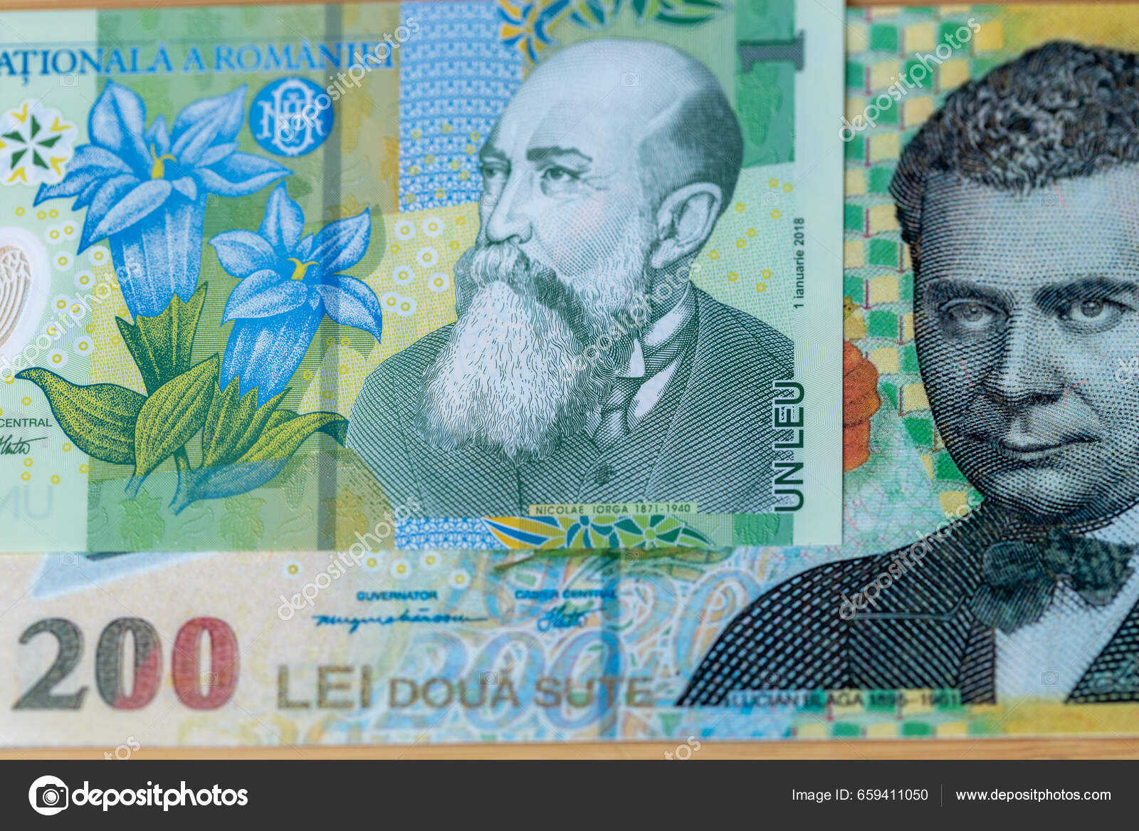 罗马尼亚货币1和200罗马尼亚列伊钞票金融概念价格上涨——图库图片© rochu_2008 #659411050