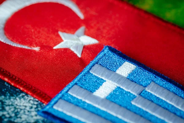 Flagi Turkiye Grecji Koncepcja Napięte Stosunki Dyplomatyczne Gospodarcze Między Krajami — Zdjęcie stockowe