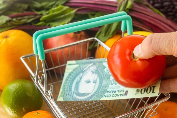 Prices Food Vegetables Fruits Paraguay Financial Concept Tomato Placed Basket — Stock Photo, Image