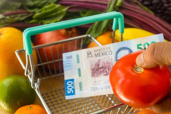Mexico Food Vegetable Fruit Prices Financial Concept Tomato Placed Basket — Stock Photo, Image