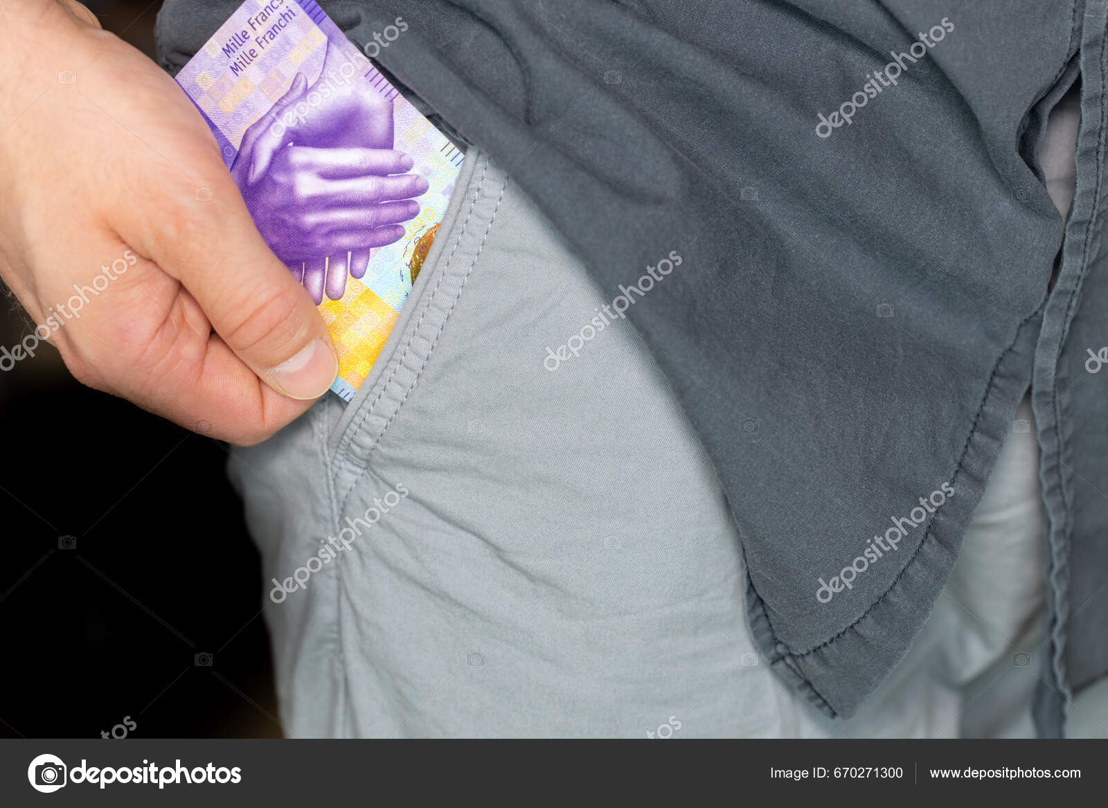 man-takes-banknote-thousand-swiss-francs-out-his-pocket-highest-stock
