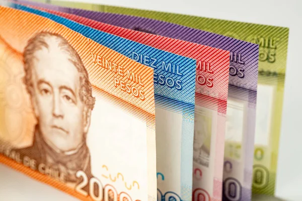 Monnaie Chilienne Pesos Chiliens Billets Divers Empilés Billets 000 Pesos — Photo