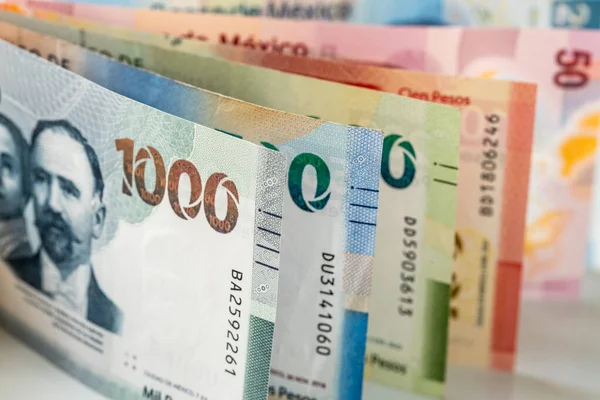 Мексика Гроші Мексиканські Песо Складені Різні Банкноти Банкнота 1000 Песо — стокове фото