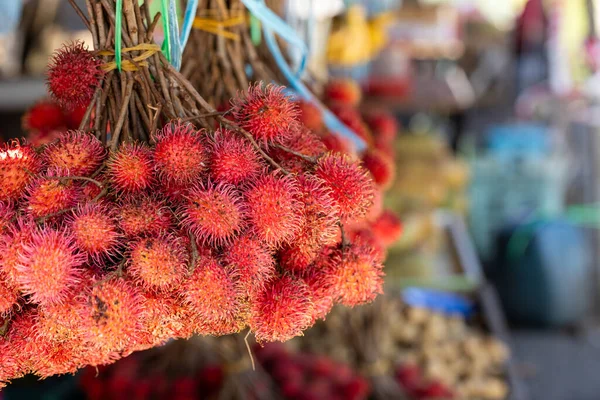 Güzel olgun rambutan meyveleri, kırmızı ve tatlı meyveler.