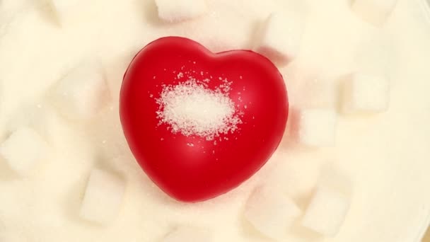 Негативное Влияние Сахара Здоровье Концепция Здорового Образа Жизни Красное Сердце — стоковое видео