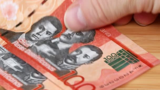 Uang Republik Dominika Berbagai Uang Kertas Diletakkan Atas Meja Mata — Stok Video