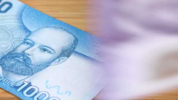 Pesos Chilenos Contando Billetes Diferentes Concepto Financiero Moneda Chile — Vídeo de stock