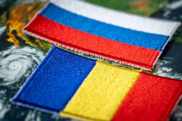 Rumänien Und Russland Länderflaggen Politisches Und Historisches Konzept Gegenseitige Beziehungen — Stockfoto