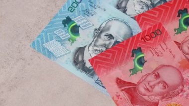 Kosta Rika parası, Kosta Rika kolonları, kağıt banknotlar, para sayma, finansal konsept, kapat
