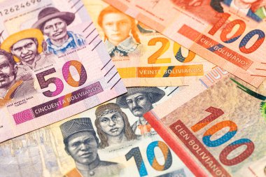Para Bolivya, tüm kağıt banknotlar, Bolivya para birimi, finansal konsept