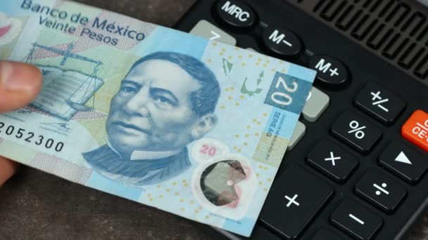 Meksykańskie Pieniądze Podatki Rozliczenia Finansowe Koncepcja Biznesowa Ekonomiczna Kalkulator Odliczone — Wideo stockowe