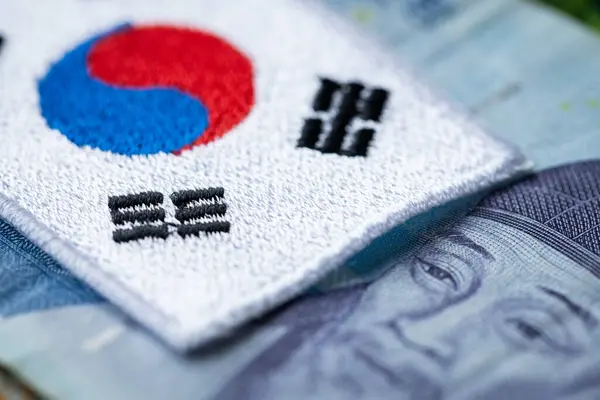 stock image South Korean won and the symbol of South Korea, Financial concept related to Korea, close up