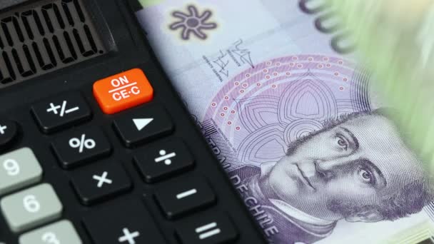 Permukiman Keuangan Chili Peso Uang Chili Dipotong Samping Kalkulator Konsep — Stok Video