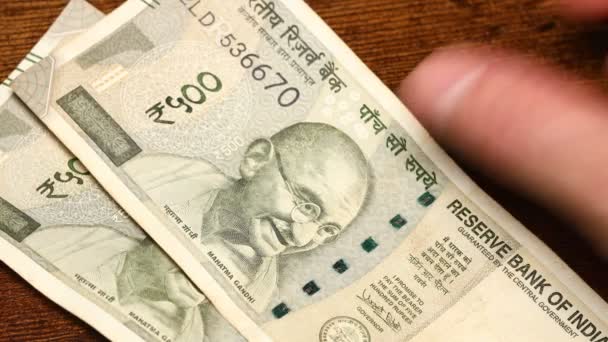 Indien Geld Neue Indische Banknoten 500 Rupien Finanz Siedlungs Und — Stockvideo