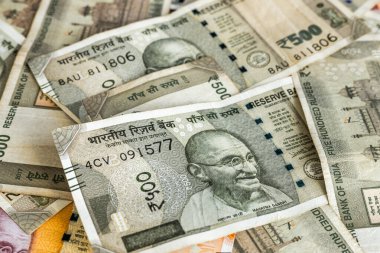 Hindistan parası, finansal geçmiş, Hindistan 500 rupi banknot, kapat.
