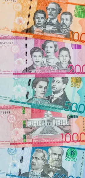 Pieniądze Dominikany Banknoty Dominikany Pionowa Panorama Baner Dla Biznesu Finansowego Obrazy Stockowe bez tantiem
