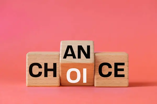 Symbol Chance Choice Flipped Wooden Cube Words Chance Choice Beautiful Stock Picture