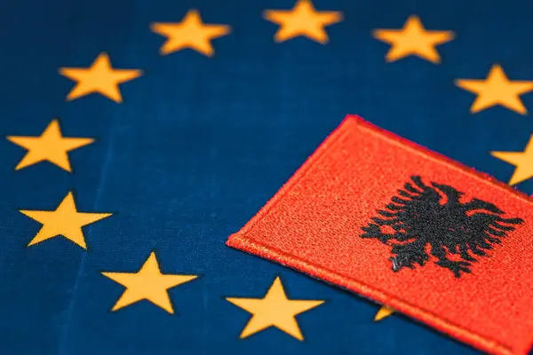 Albania Unión Europea Concepto Negociaciones Adhesión Adhesión Previstas Concepto Empresarial Imágenes de stock libres de derechos