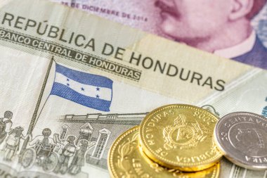 Honduras money, financial business concept, banknotes and coins clipart