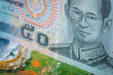 Tayland parası, 20 Tayland baht banknotu dünyanın arka planına karşı, finans piyasası konsepti