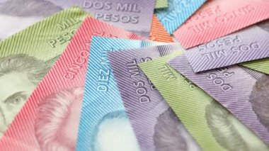 Şili parası, Şili pezosu. Şili para birimi, finansal konsept, yakın çekim