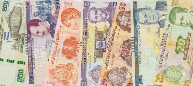 Honduras parası, Honduras banknotlarından panorama, bankacılık ve finans konsepti, Honduras lempiras döviz kuru, finansal afişi, kapat