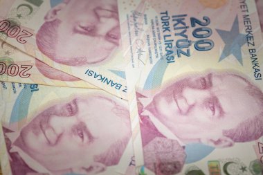 Türkiye parası, Türkiye 'nin 200 lira banknotları, yakın plan, konsept, mali iş geçmişi