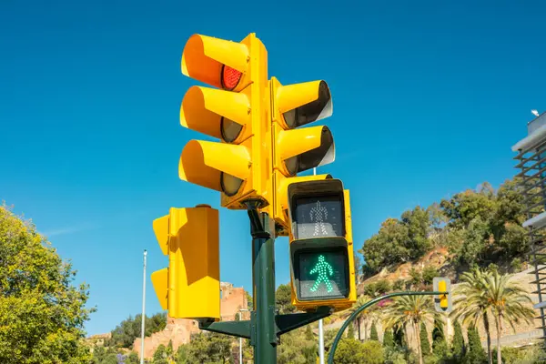Yaya geçidinde yeşil ışık yandı. Caddenin diğer tarafına güvenli bir şekilde geç.