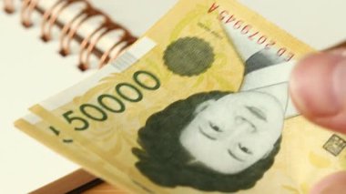 Güney Kore paralarını sayıyorum. Finansal konsept. Kapat.