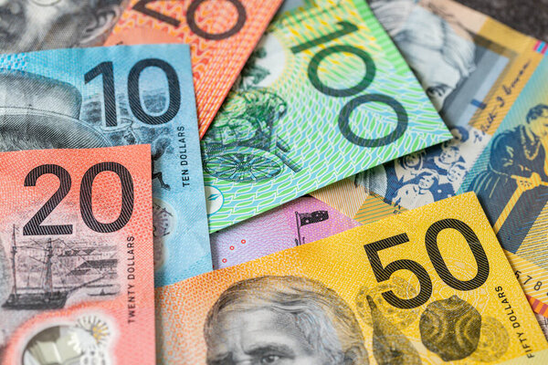Австралийские деньги Австралийские доллары, бумажные счета. Финансовая концепция, бизнес фон. close up