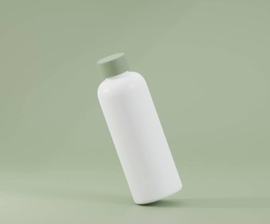 Yeşil arka planda beyaz su şişesi modeli.