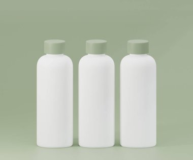 Yeşil arka planda beyaz su şişesi modeli.