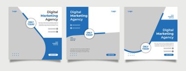 Sosyal medya posta şablonu için dijital iş pazarlama afişi. Sosyal medya posta şablonu için dijital iş pazarlama afişi. Promosyon tasarımı için mavi renkli web reklamları.