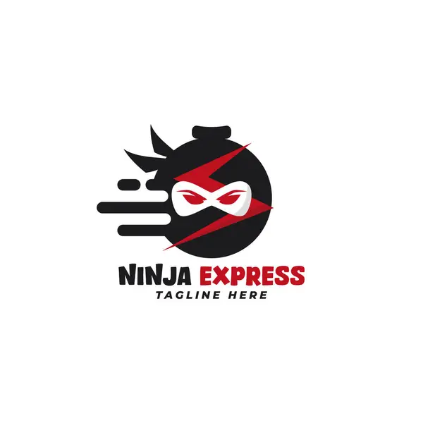 Ninja Ekspres logo şablonu, ninja kafası, hızlı, dağıtım, lojistik. Vektör illüstrasyonu.