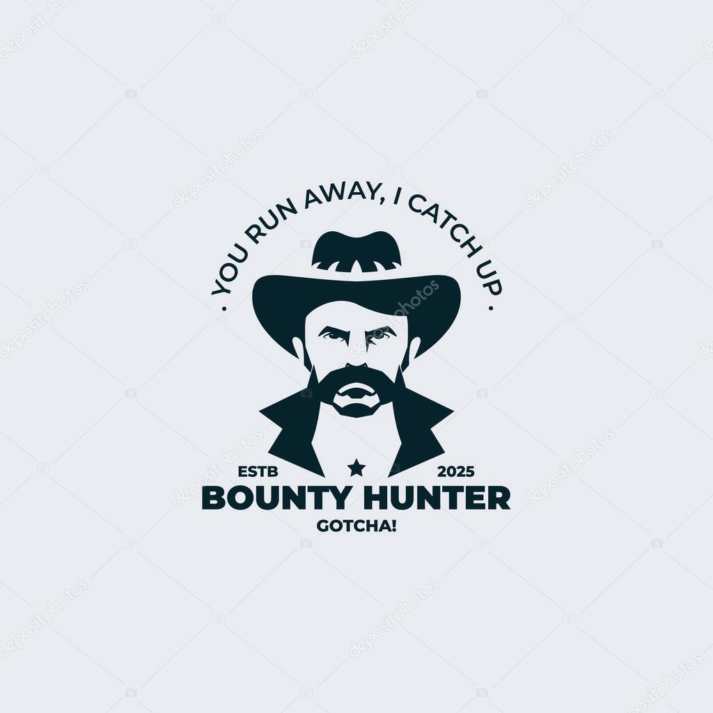 Retro Bounty Hunter Cowboy Logo and Interesting Design Elements. Vector illustration.