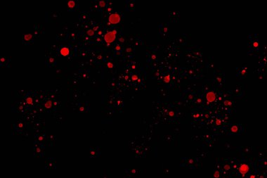 Black background with drops, dots, blots, megumi and dust. Red.
