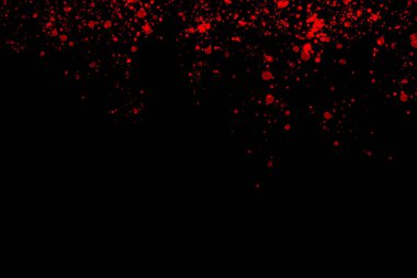 Black background with drops, dots, blots, megumi and dust. Red.