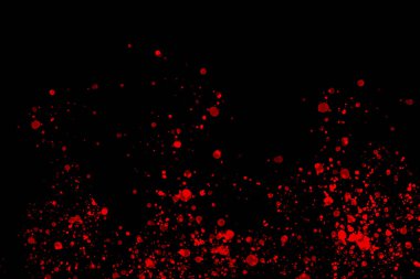Black background with drops, dots, blots, megumi and dust. Red.