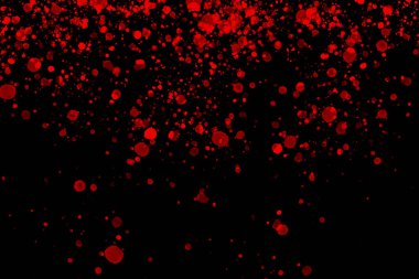 Black background with drops, dots, blots, megumi and dust. Red.