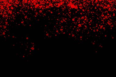 Black background with drops, dots, blots, megumi and dust. Red.