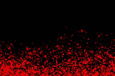 Black background with drops, dots, blots, megumi and dust. Red.
