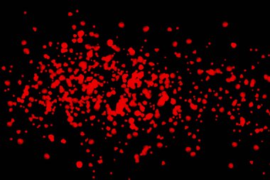 Black background with drops, dots, blots, megumi and dust. Red.