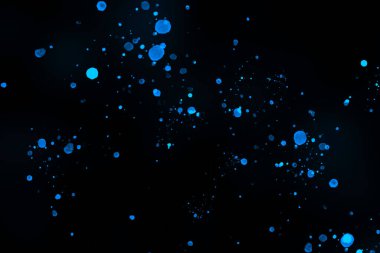 Black background with drops, dots, blots, megumi and dust. Of blue color.