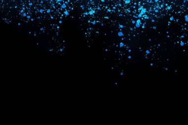 Black background with drops, dots, blots, megumi and dust. Of blue color.